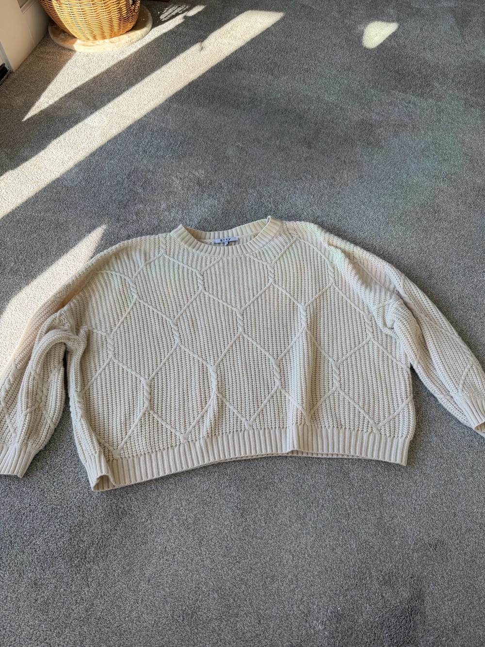 Textured Cream Cable Crewneck Sweater